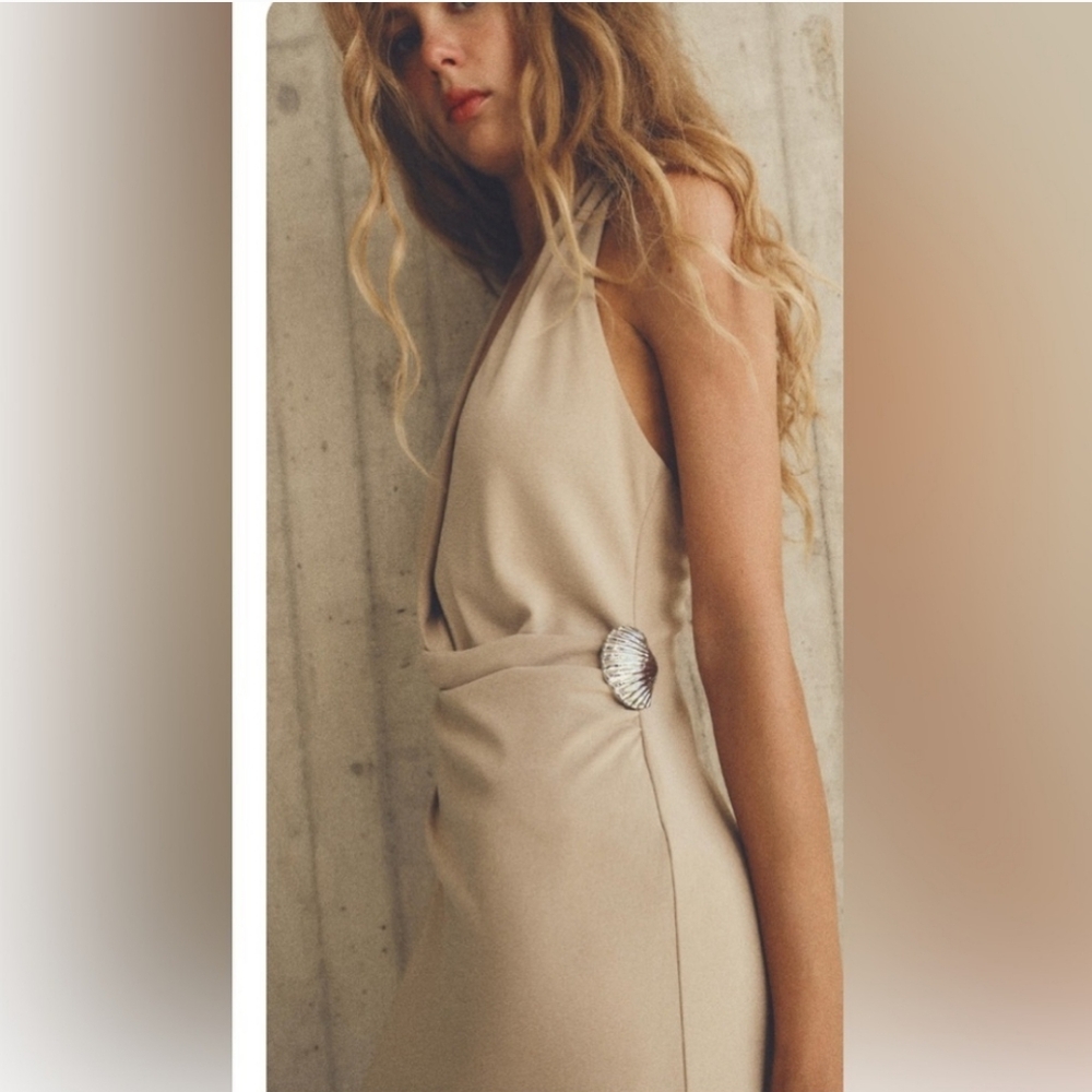 Zara Shell Halter Maxi Dress Size M ans XS - Picture 3 of 16